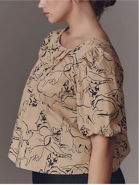 Maeve Anthropologie Puff-Sleeve Swing Blouse Top Animal Printed Cotton sz 1X